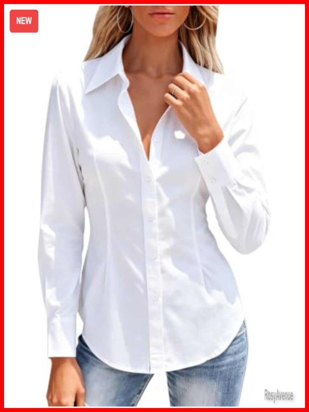 Women's Button Down Shirt Wrinkle Resistant Cotton Blend Long Sleeve Collared